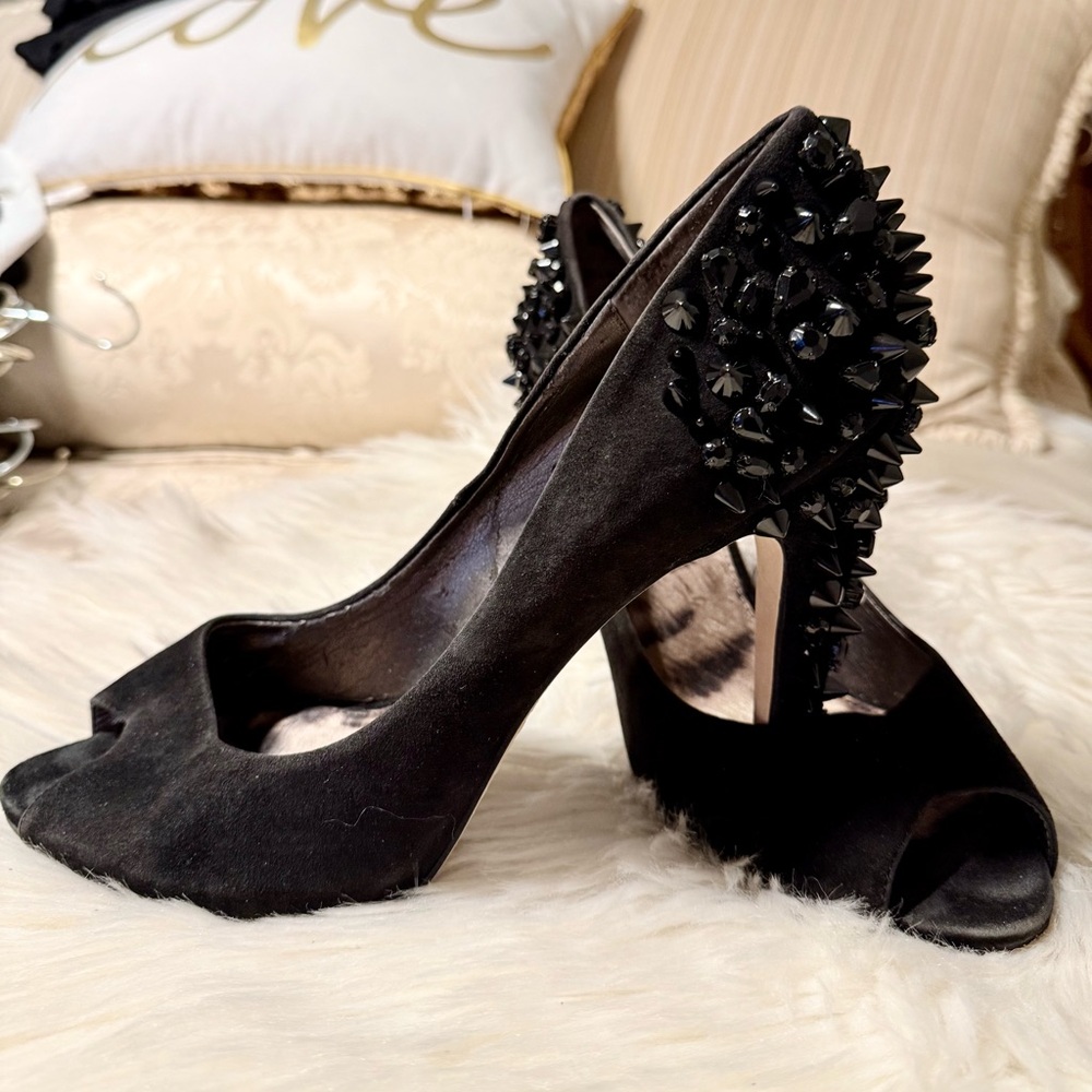 Sam Edelman Black Peep Toe Heels with Embellished Heel
